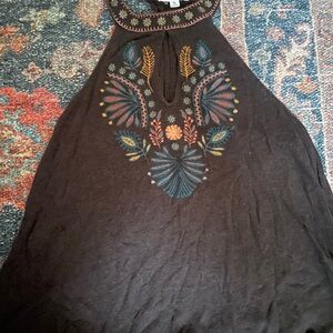 Embroidered Black Tank Top